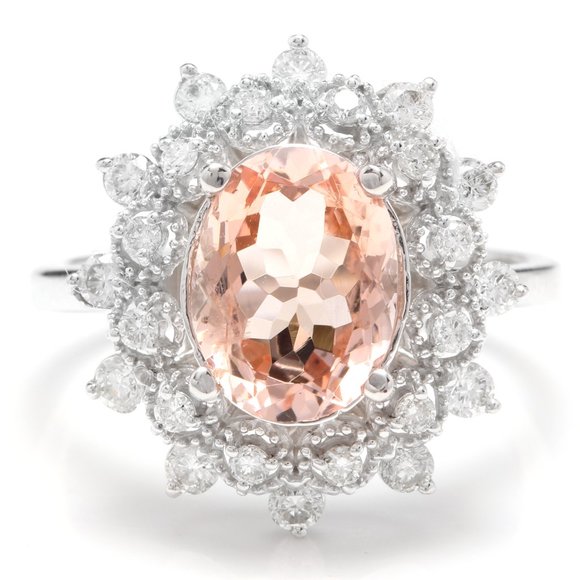 2.65 Ct Morganite & Diamond 14KW Gold Ring